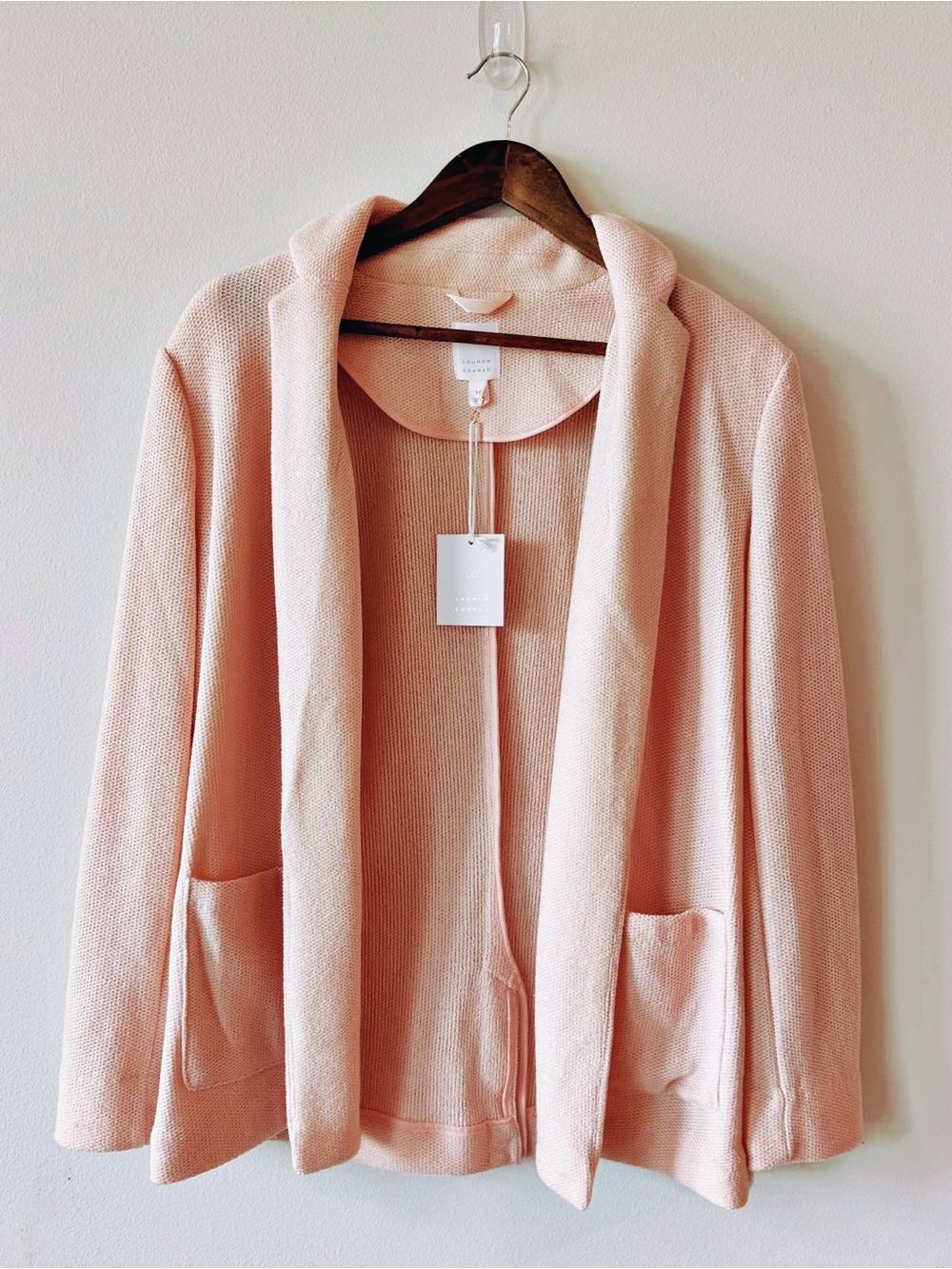 Lauren Conrad Blazer Blush Salmon Pink Knit Open Front Jacket Women’s M NWT